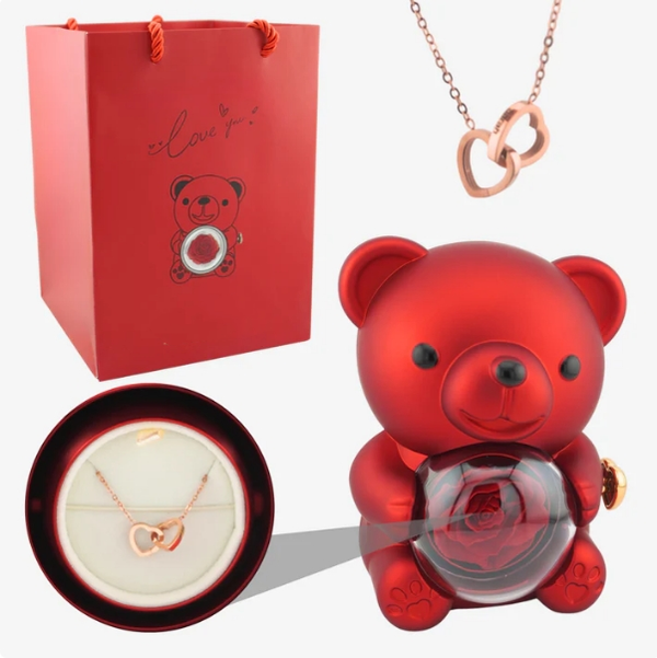 Rose Bear Box with necklace Set