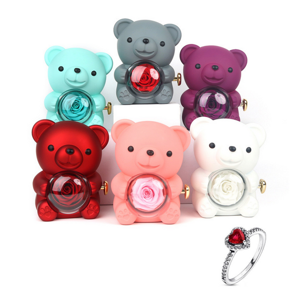Rose Bear Box with Ring Set